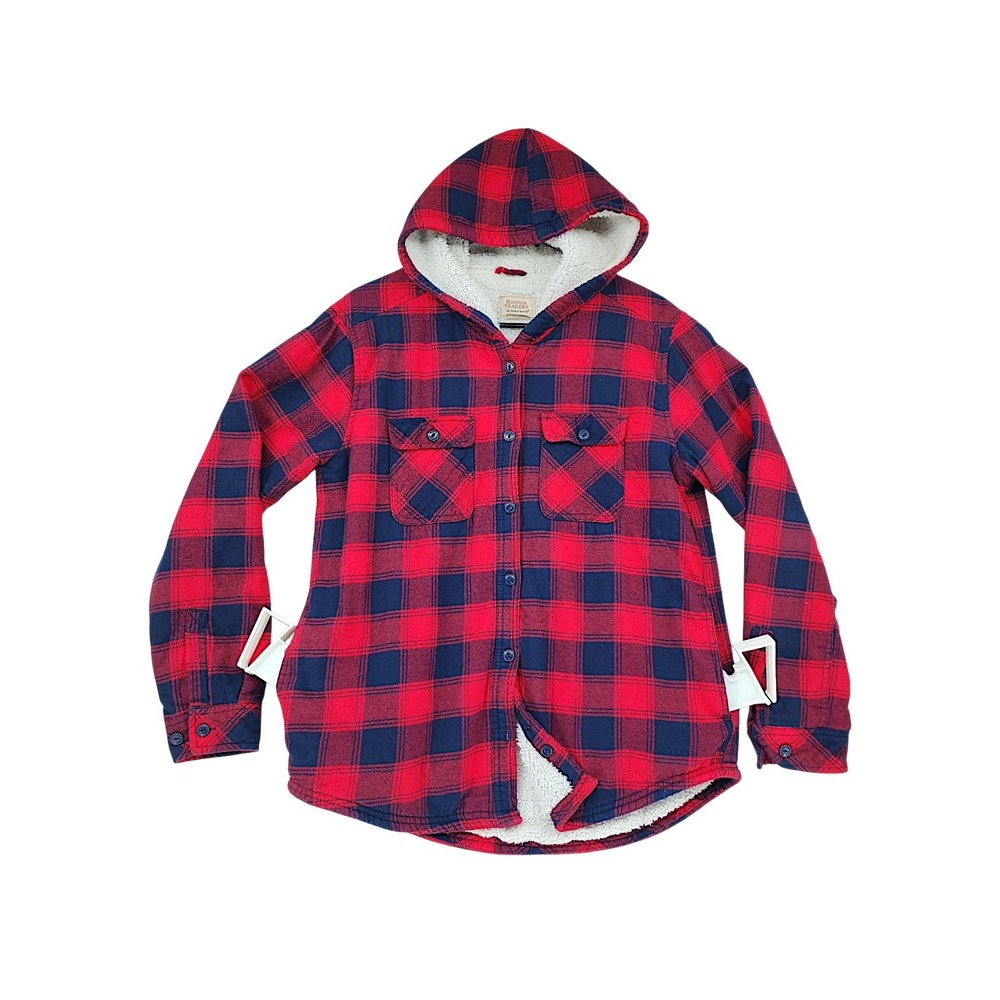 Boston Traders Sherpa Lined Jacket M Men Red Buffalo Plaid Hooded Shirt Shacket